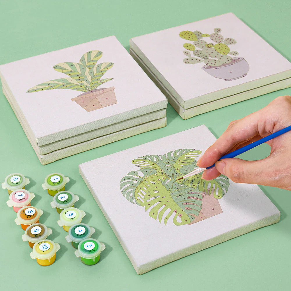 Kit de Peinture Numérotée - 9 mini peintures - coffret plantes d'intérieur
