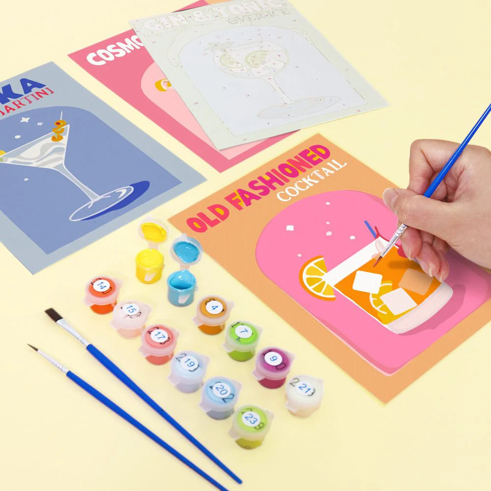 Kit de Peinture Numérotée - 6 mini peintures - coffret cocktails colorés