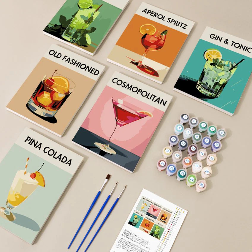 Kit de Peinture Numérotée - 6 mini peintures - coffret cocktails deluxe
