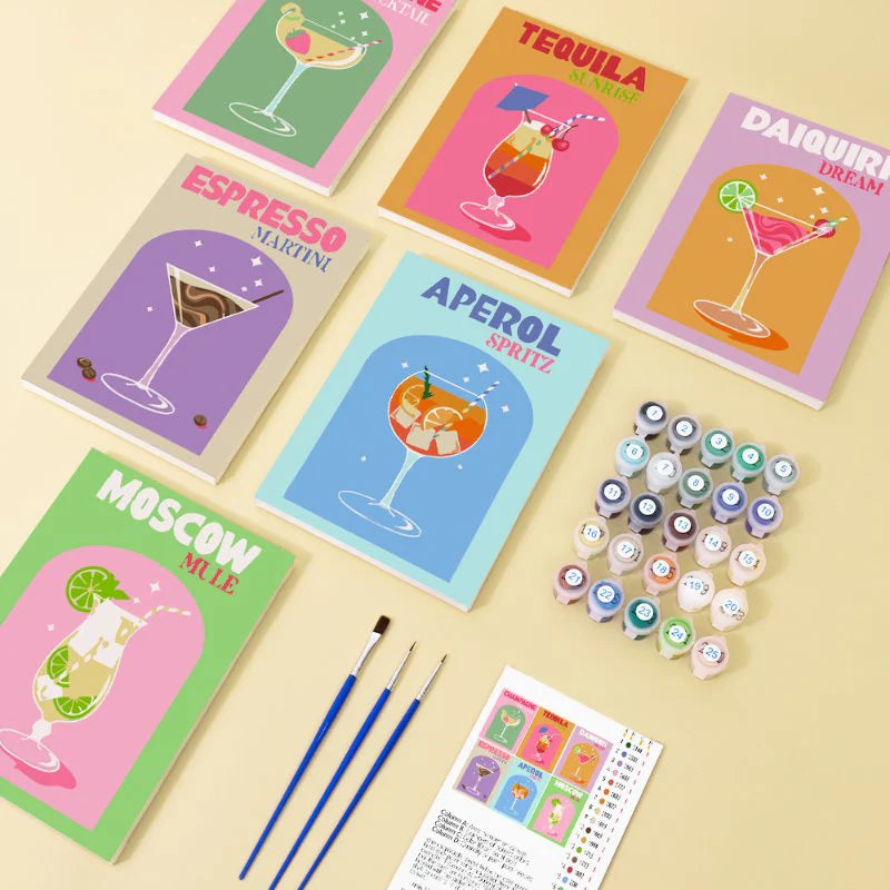 Kit de Peinture Numérotée - 6 mini peintures - coffret cocktails sip & paint