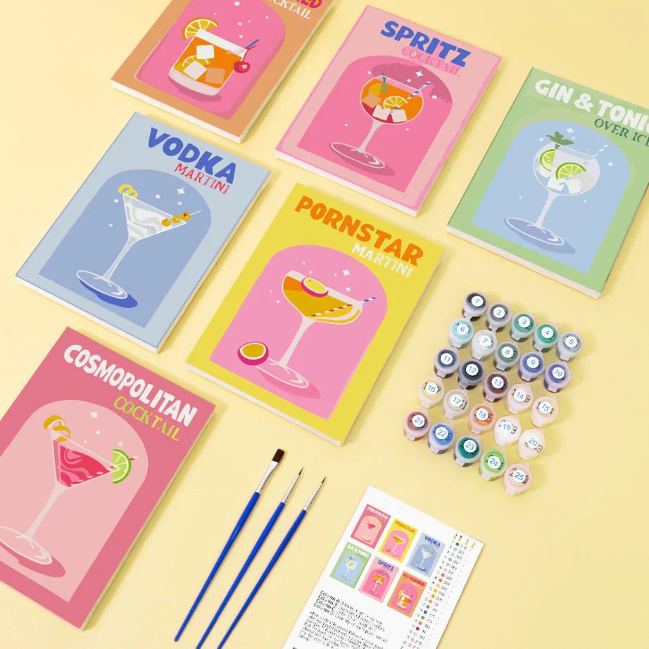 Kit de Peinture Numérotée - 6 mini peintures - coffret cocktails colorés
