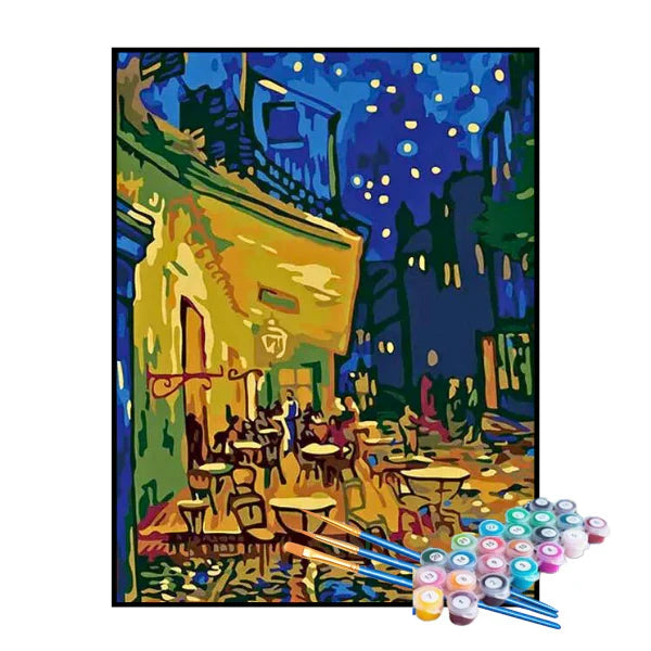 Kit de pintura por números: Terraza de cafetería en la Place du Forum de Van Gogh