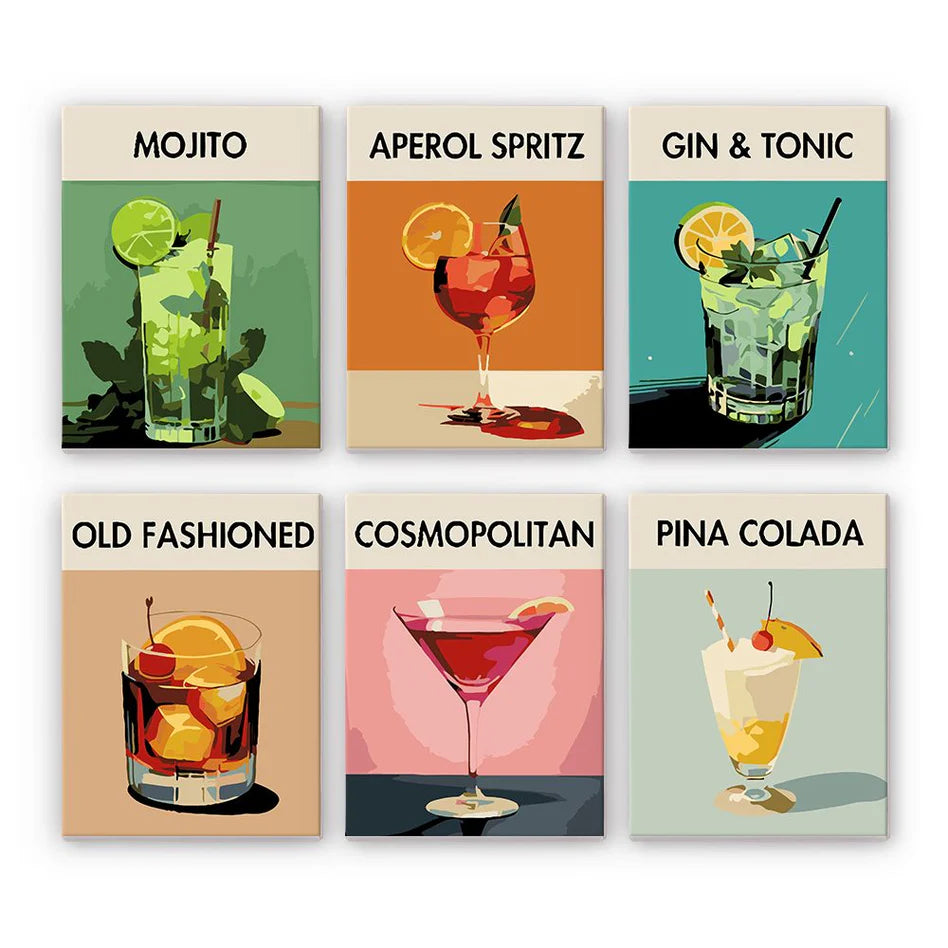 Kit de Peinture Numérotée - 6 mini peintures - coffret cocktails deluxe