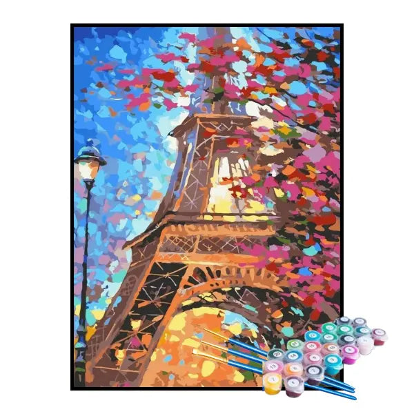 Kit de pintura por números: Torre Eiffel y pétalos