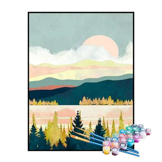 Kit de pintura por números: Montañas bajo un cielo azul
