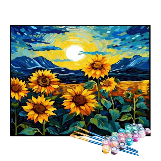Kit de pintura por números: Hermosos girasoles en el campo