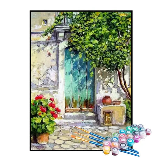 Kit de pintura por números: Casa decorada con flores