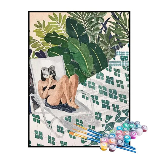 Kit de pintura por números: Mujer relajándose al sol