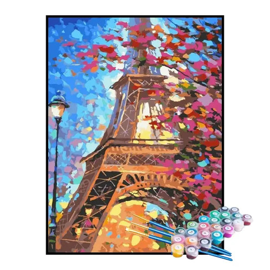 Kit de pintura por números: Torre Eiffel y pétalos
