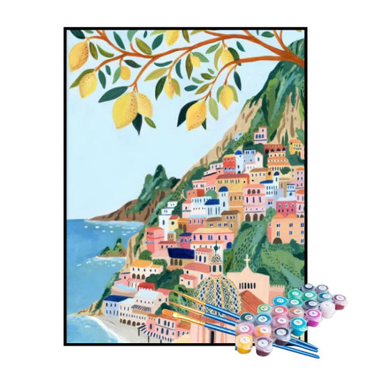 Kit de pintura por números - Villa de montaña junto al mar