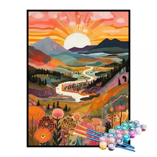 Kit de pintura por números - Amanecer dorado en el valle
